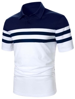 Men Two Tone Striped Half Button Polo Shirt