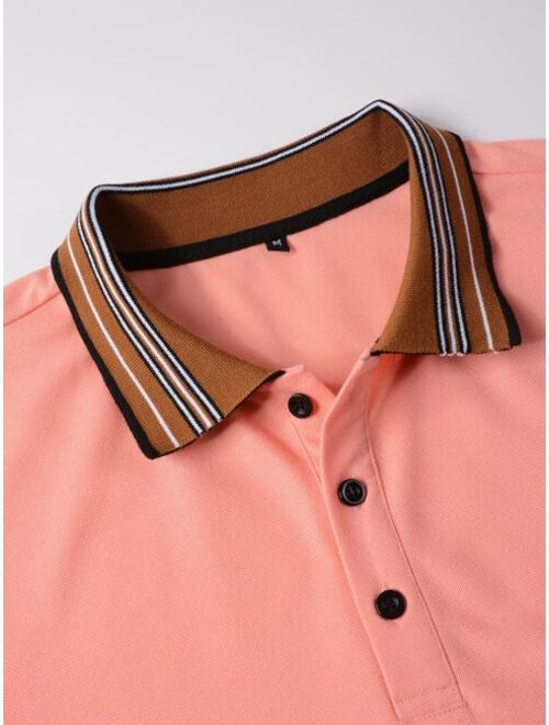 Shein Men Letter Graphic Striped Trim Polo Shirt