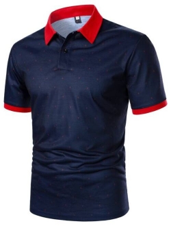 Men Contrast Collar Allover Print Polo Shirt