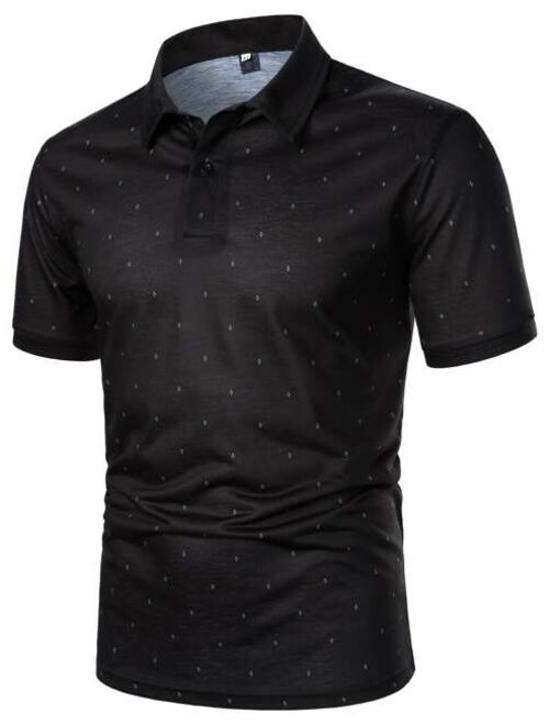 Shein Men Contrast Collar Allover Print Polo Shirt