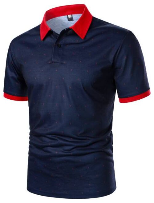 Shein Men Contrast Collar Allover Print Polo Shirt