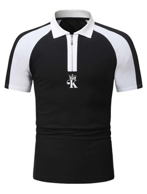 Shein Men Letter Graphic Colorblock Polo Shirt