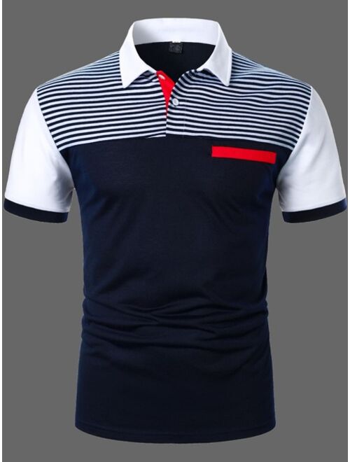 Shein Men Colorblock Striped Polo Shirt