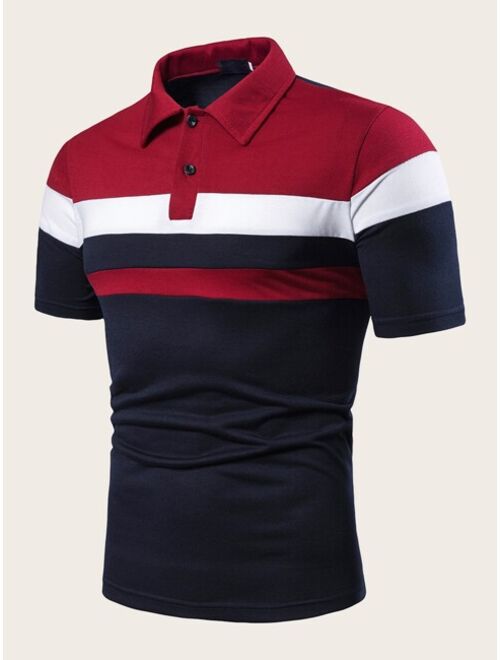 Shein Men Cut And Sew Panel Polo Shirt