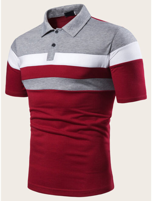 Shein Men Cut And Sew Panel Polo Shirt