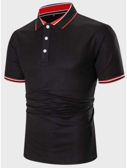 Men Striped Trim Polo Shirt