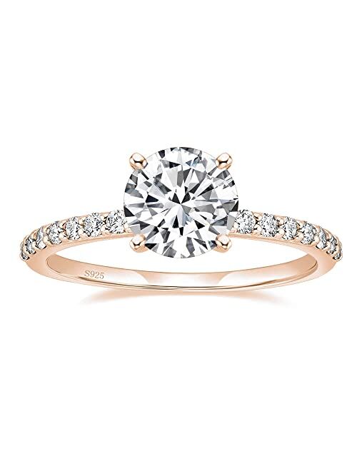 EAMTI 925 Sterling Silver 1.25 CT Round Solitaire Cubic Zirconia Engagement Ring Halo Promise Ring Size 4-11.5