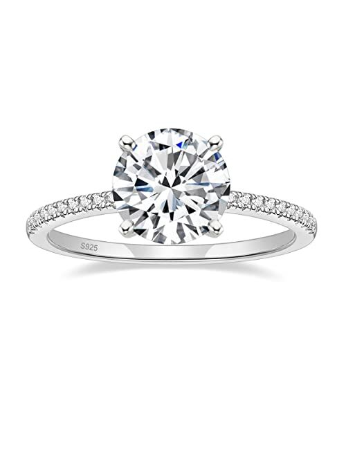 EAMTI 925 Sterling Silver 1.25 CT Round Solitaire Cubic Zirconia Engagement Ring Halo Promise Ring Size 4-11.5