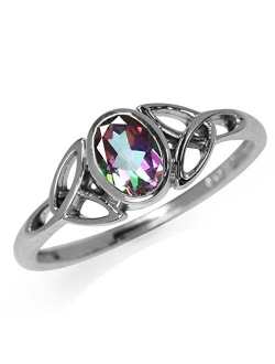 Silvershake 7x5MM Oval Shape Birthstone Gemstone 925 Sterling Silver Triquetra Celtic Trinity Knot Ring