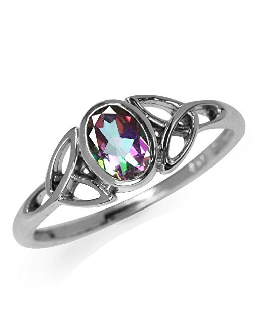 Silvershake 7x5MM Oval Shape Birthstone Gemstone 925 Sterling Silver Triquetra Celtic Trinity Knot Ring