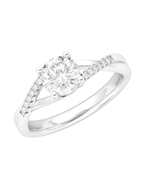 Thelanda Sterling Silver Twisted Split Shank Simulated 1.0 CT Diamond or Moissanite Promise Bridal Engagement Ring