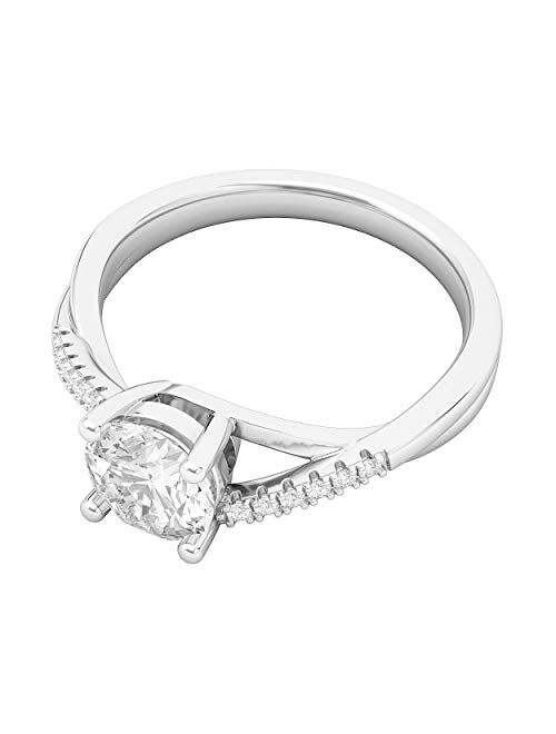 Thelanda Sterling Silver Twisted Split Shank Simulated 1.0 CT Diamond or Moissanite Promise Bridal Engagement Ring