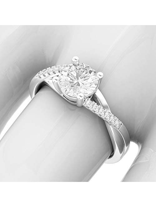 Thelanda Sterling Silver Twisted Split Shank Simulated 1.0 CT Diamond or Moissanite Promise Bridal Engagement Ring