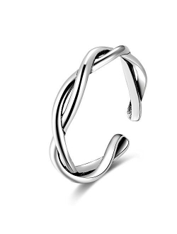 CANDYFANCY Celtic Knot Ring 925 Sterling Silver Open Middle Finger Knuckle Thumb Rings for Women Adjustable Size 4-6