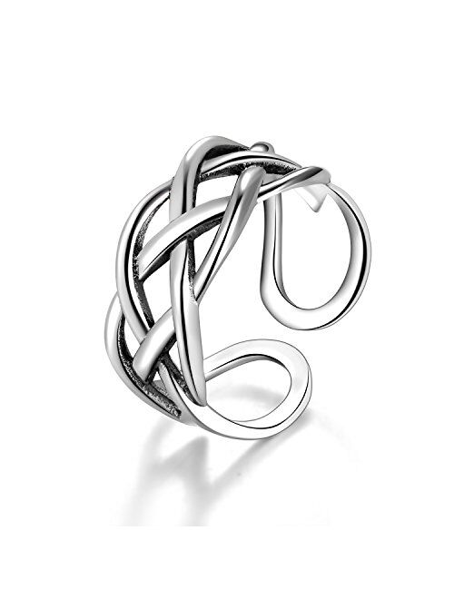 CANDYFANCY Celtic Knot Ring 925 Sterling Silver Open Middle Finger Knuckle Thumb Rings for Women Adjustable Size 4-6