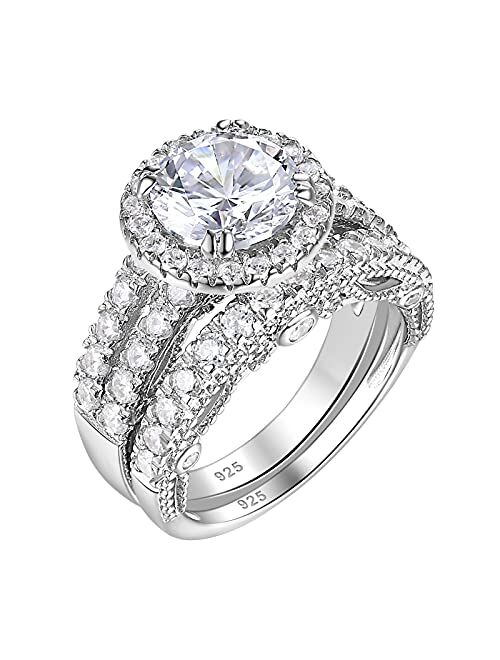 Wuziwen 4Ct Engagement Ring for Women Sterling Silver Cubic Zirconia Wedding Band Bridal Set