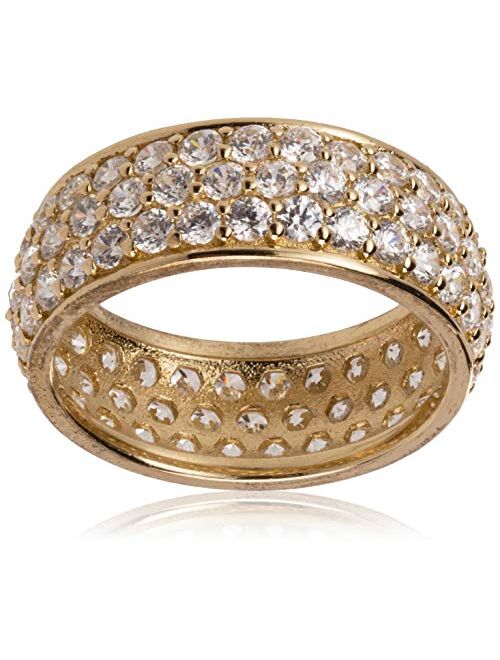 Amazon Collection Platinum or Gold Plated 3-Row Round-Cut Pave Band Ring Set with Infinite Elements Zirconia