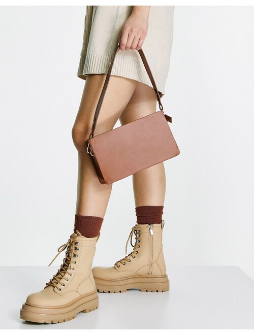 ASOS DESIGN elongated shoulder bag with wide strap in chocolate