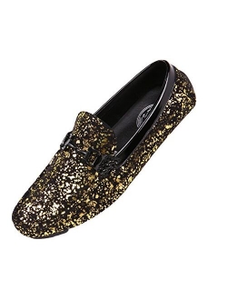 Amali Monty, Mens Loafers – Mens Slip On Shoes - Mens Moccasins - Metallic Splatter Driving Shoes for Men - Men Shoes Dress - Moccasins for Men - Men Shoes Casual