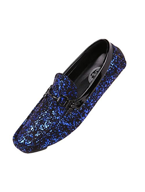 Amali Monty, Mens Loafers – Mens Slip On Shoes - Mens Moccasins - Metallic Splatter Driving Shoes for Men - Men Shoes Dress - Moccasins for Men - Men Shoes Casual