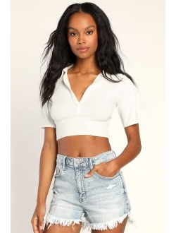 Lulu White High-Waisted Cutoff Denim Shorts