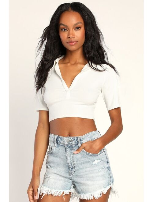 Lulus Lulu White High-Waisted Cutoff Denim Shorts