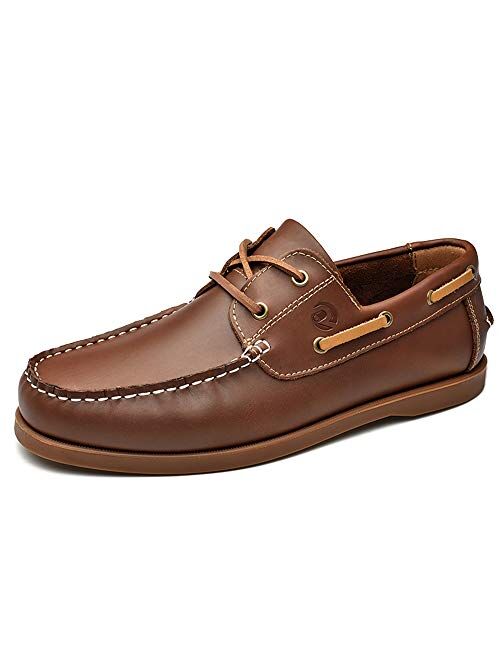 UPIShi Men's Leather Boat Shoe Casual Handsewn Moccasin Toe Comfort Loafers