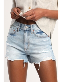 DAZE DENIM Troublemaker Light Wash High-Rise Cutoff Denim Shorts