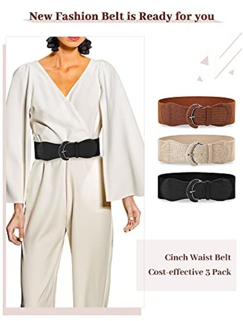 SATINIOR 3 Pieces Women Wide Belt for Dresses Women Dress Belt Stretchy Cinch Belt Leather Elastic Belt for Ladies Dress Decoration