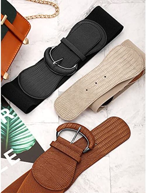 SATINIOR 3 Pieces Women Wide Belt for Dresses Women Dress Belt Stretchy Cinch Belt Leather Elastic Belt for Ladies Dress Decoration