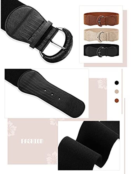 SATINIOR 3 Pieces Women Wide Belt for Dresses Women Dress Belt Stretchy Cinch Belt Leather Elastic Belt for Ladies Dress Decoration