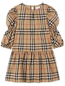 Kids Vintage Check puff-sleeve dress