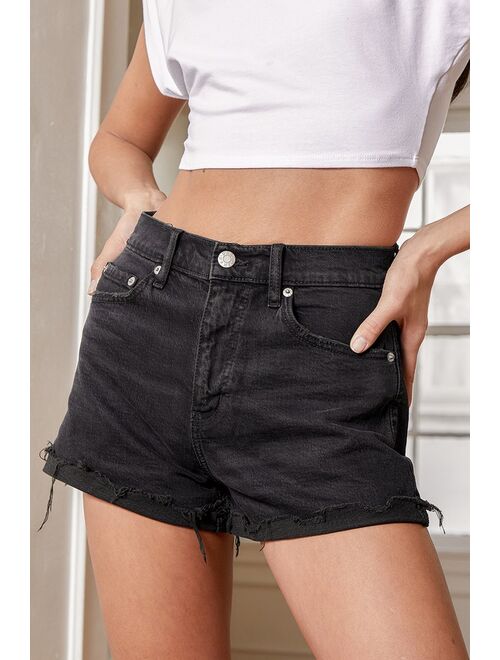 DAZE DENIM Troublemaker Washed Black High-Rise Denim Cuffed Shorts