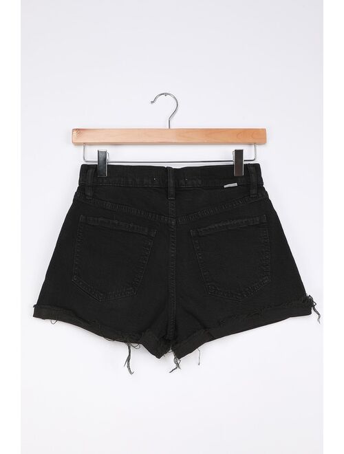 DAZE DENIM Troublemaker Washed Black High-Rise Denim Cuffed Shorts