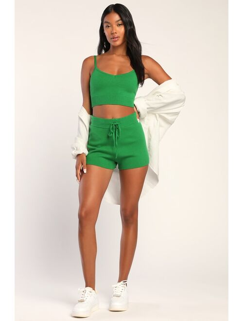 Lulus Stay Easy Green Knit High-Waisted Sweater Shorts