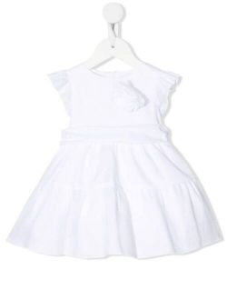 Little Bear floral-appliqué tie-fastening dress