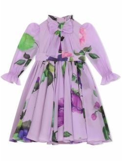 Kids floral-print pussybow dress