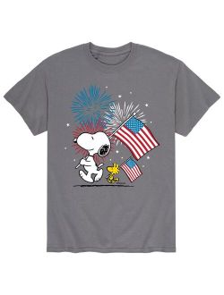 Men's Peanuts Snoopy & Woodstock Flags Fireworks Tee