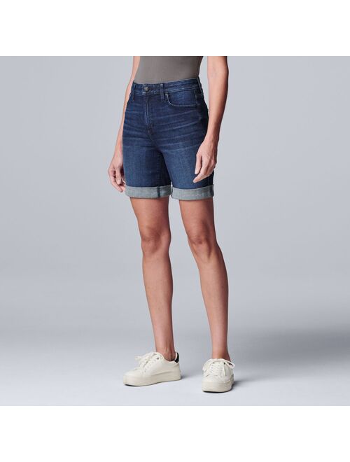 Women's Simply Vera Vera Wang High-Waisted 7" Roll Cuff Bermuda Denim Shorts