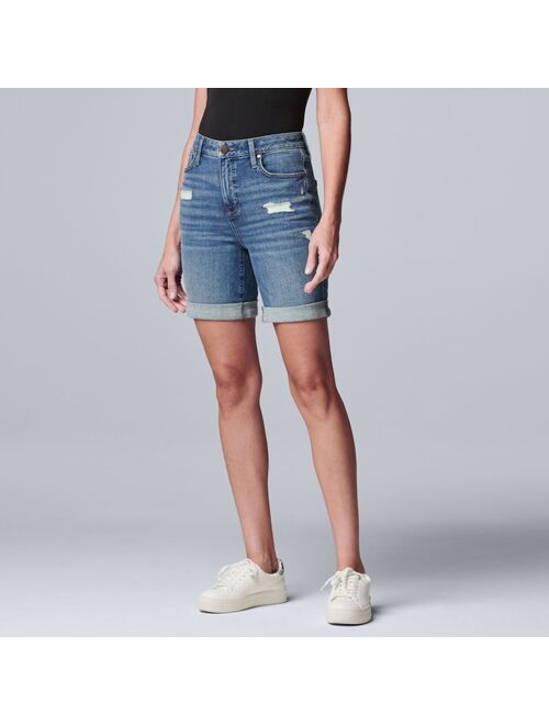 Women's Simply Vera Vera Wang High-Waisted 7" Roll Cuff Bermuda Denim Shorts