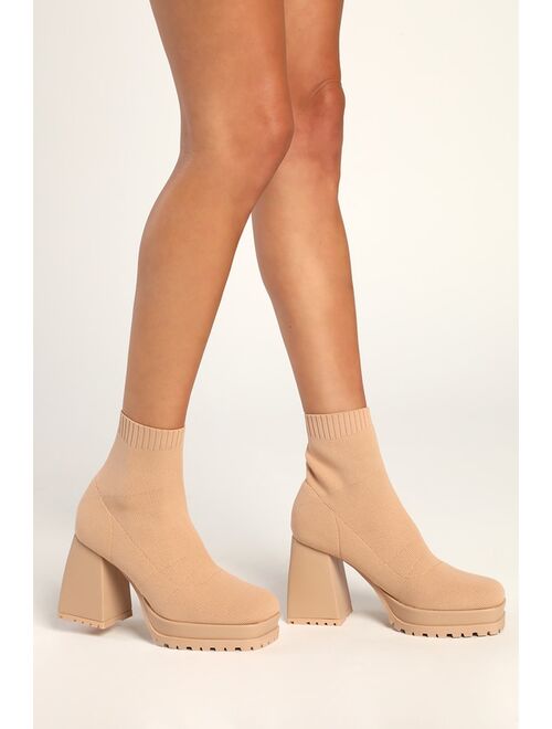 Lulus Marquise Beige Knit Platform Slip-On Sock Booties