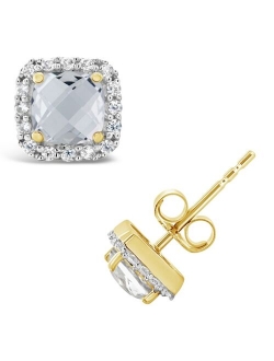 MACY'S Created Ruby (1-1/3 ct. t.w.) and Created White Sapphire (1/5 ct. t.w.) Halo Stud Earrings in 10k Yellow Gold. Also Available in Created White Sapphire and Created