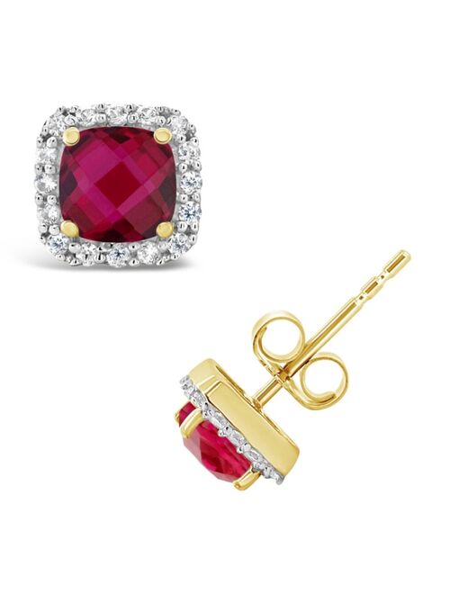 MACY'S Created Ruby (1-1/3 ct. t.w.) and Created White Sapphire (1/5 ct. t.w.) Halo Stud Earrings in 10k Yellow Gold. Also Available in Created White Sapphire and Created