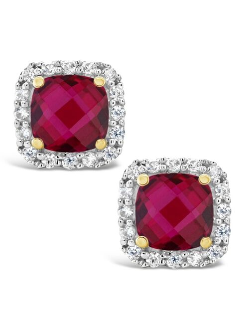 MACY'S Created Ruby (1-1/3 ct. t.w.) and Created White Sapphire (1/5 ct. t.w.) Halo Stud Earrings in 10k Yellow Gold. Also Available in Created White Sapphire and Created