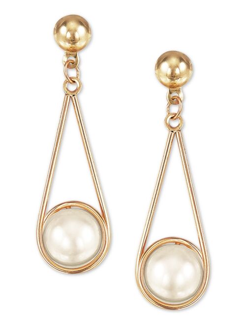 MACY'S Cultured Freshwater Pearl (8mm) Wire-Wrapped Drop Earrings in 10k Gold