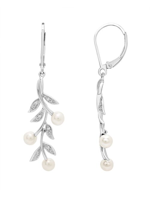 MACY'S Cultured Freshwater Pearl (4mm) and Diamond (1/20 ct. t.w.) Earrings in Sterling Silver