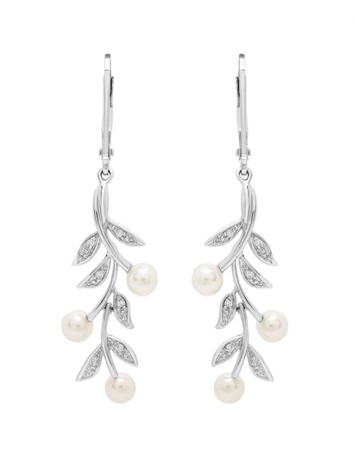 MACY'S Cultured Freshwater Pearl (4mm) and Diamond (1/20 ct. t.w.) Earrings in Sterling Silver