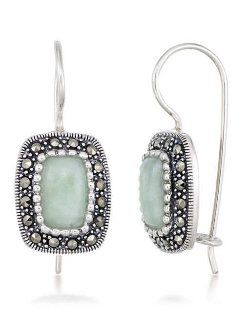 MACY'S Jade (9 x 6mm) & Marcasite Rectangle Earrings in Sterling Silver