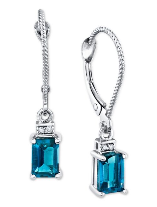 MACY'S Blue Topaz (1-3/8 ct. t.w.) & Diamond Accent Leverback Drop Earrings in 14k White Gold