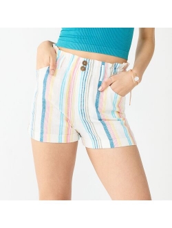 Juniors' SO® Striped Button-Front Paperbag Shorts